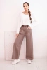 Women's pants with wide legs and a belt camel