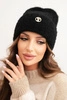 Women's ribbed cap made of fluffy viscose with a decorative metal button black