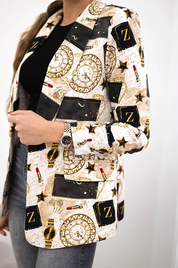 Cotton jacket with a colorful print ecru+black