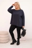 Bluzka damska bawełniana Plus Size asymetryczna z długim rękawem granatowa