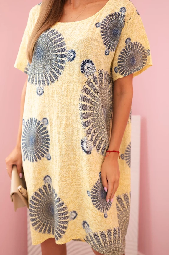 Women's cotton dress with oriental pattern yellow