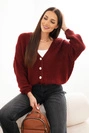 Damenpullover mit V-Ausschnitt und Knöpfen bordeaux