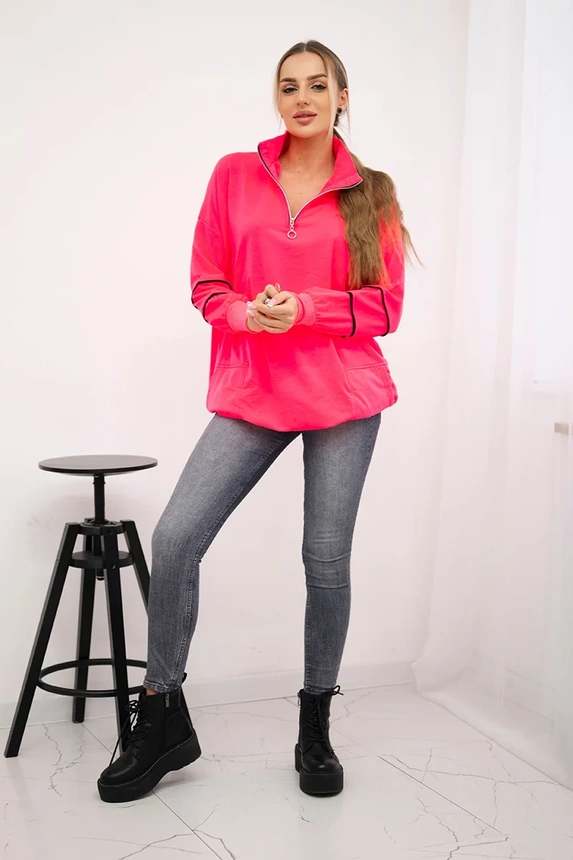 Sweatshirt mit Reißverschluss und Taschen rosa Neon
