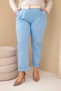 Dámske bavlnené nohavice Plus Size s opaskom modré