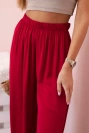 Široké dámské viskózové kalhoty s elastickým pasem vínové