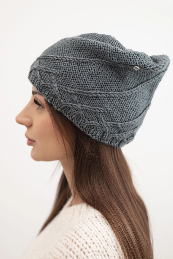 Women's winter hat with decorative weave and classic style K372 dark gray