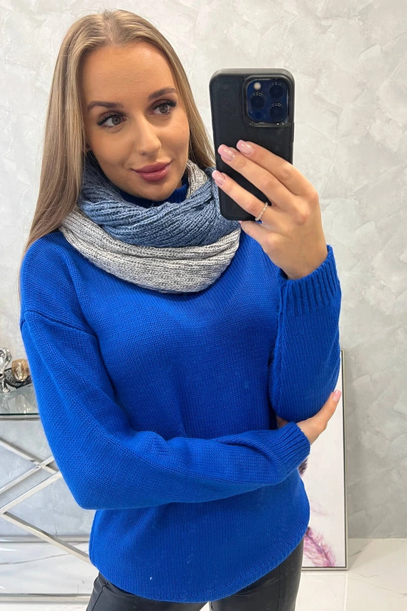 KN14 Dámský dvoubarevný džínový + šedý snood