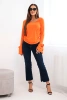Women's ribbed blouse with a V-neck and ruffles on the sleeves orange