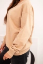 Women's basic looped cotton sweatshirt with a round neckline beige