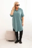 Plus Size women's shirt dress with a longer back and rolled-up sleeves dark mint