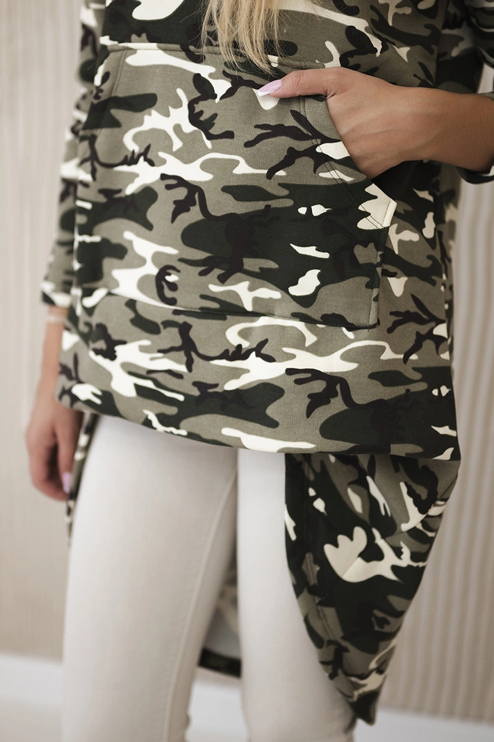 Sweatshirt with long back camo khaki+ecru