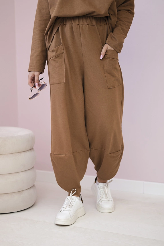 Bavlněná mikina kalhoty set Velbloud