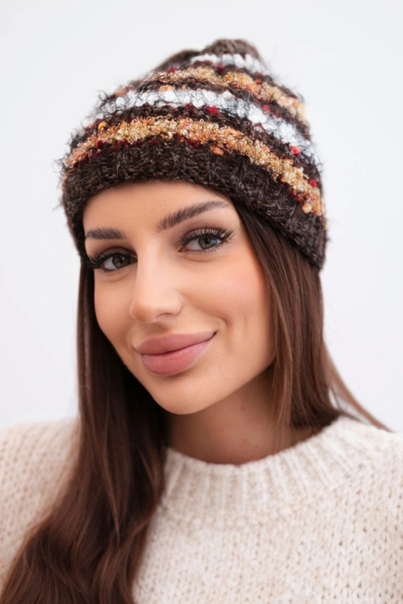 Women's wool winter hat with decorative crystals K399 black