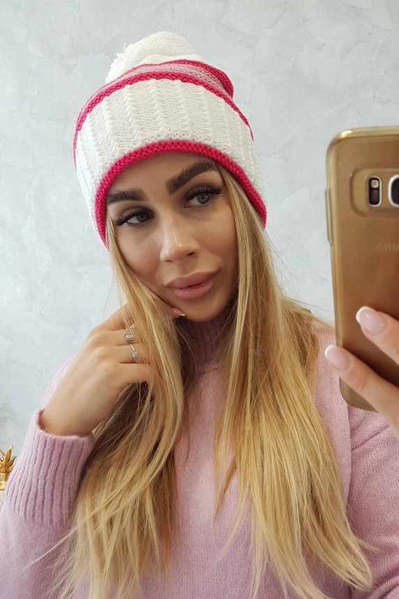 Dámska čiapka Kinga K297 biela + neónovo ružová + tmavo ružová