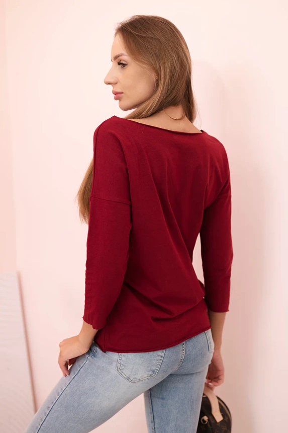 Women's blouse with a boat neckline burgundy