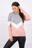 Sweater with geometric patterns gray+powdered pink