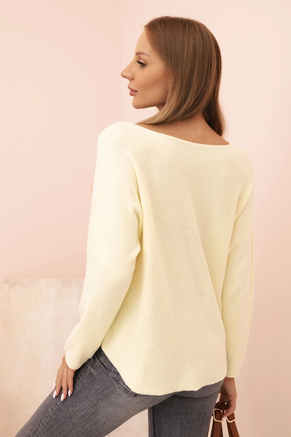 Women's sweater with viscose and V-neck lemon