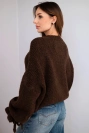 Women's sweater with mohair blend, thick knit and decorative sleeves brown
