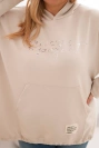 Damos džemperis Plus Size su kapišonu ir spauda bežinis