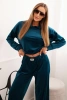 Damenvelour-Sportanzug mit weitem Bein und Kapuzenpullover türkis