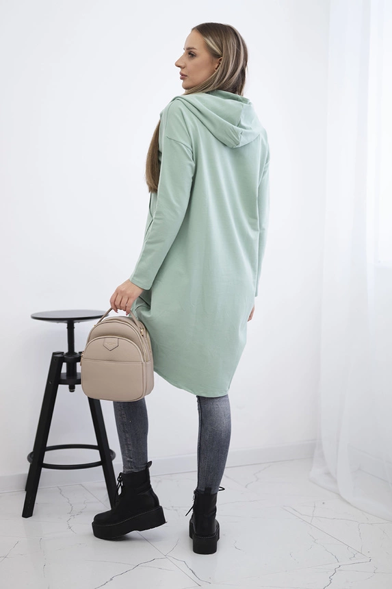 Sweatshirt with long back and hood dark mint