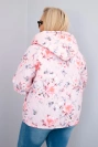 Damen Frühlingsjacke gesteppte Plus Size mit Kapuze und Blumenmuster pudrowy róż