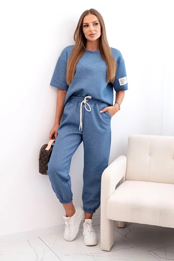 Damen-Viskose-Set mit kurzen Ärmeln und Hosen Denim Melan