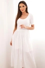 Damen-Baumwoll-Midi-Kleid mit kurzen Ärmeln und ausgestelltem Saum weiß