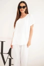 Komplet damski Plus Size bluzka i spodnie z szeroką nogawką ecru