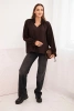 Women's viscose blouse with a V-neck and ties at the sleeves brown