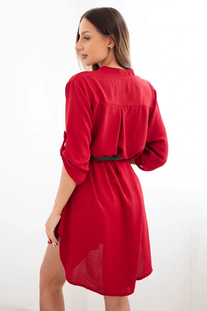 Kleid mit längerem Rückenteil und Gürtel bordeaux