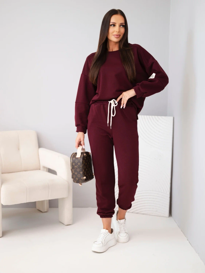 Women's cotton set with sweatshirt and jogger pants plum