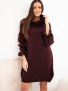 Langer Damenpullover mit Wollanteil und Rollkragen bordeaux