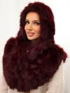 Women's hat hood with fur zipper with shoulder cover burgundy