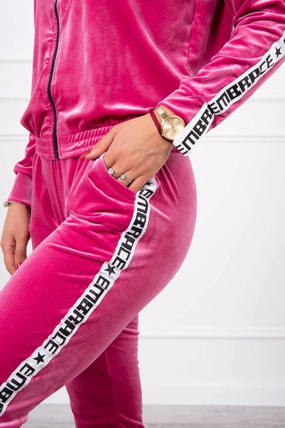 Velor set with decorative stripes fuchsia