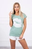 Blouse with lips print dark mint