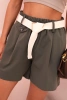  Damen-Shorts mit hohem Bund und Gürtel khaki