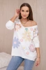 Sweater blouse with colorful flowers yellow+blue