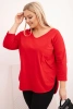 Moteriška medvilninė Plus Size marškiniai su V formos iškirpte ir suktiniais rankovėmis raudona
