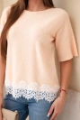 Women's short-sleeve sweater with lace salmon