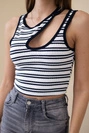 Women's ribbed sleeveless striped cut-out top navy
