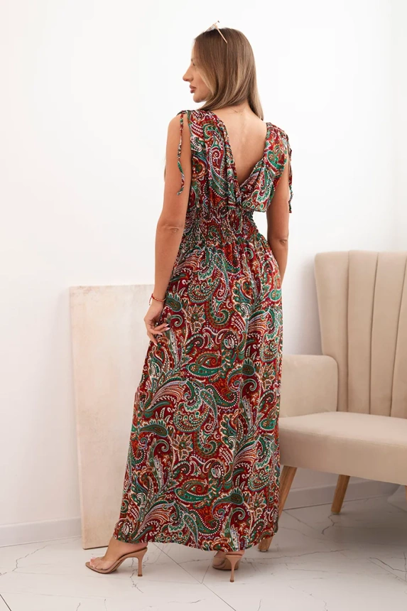 Damen-Baumwollkleid mit gebundenen Trägern und Paisley-Muster grün