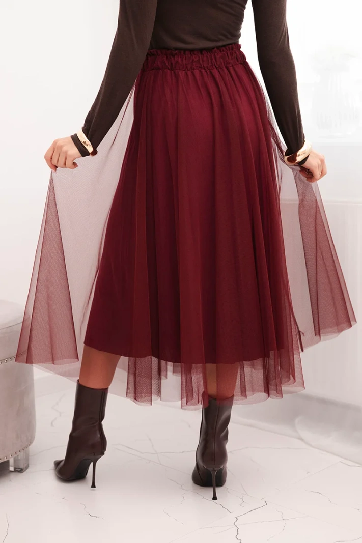 Women's midi tulle skirt with viscose lining burgundy