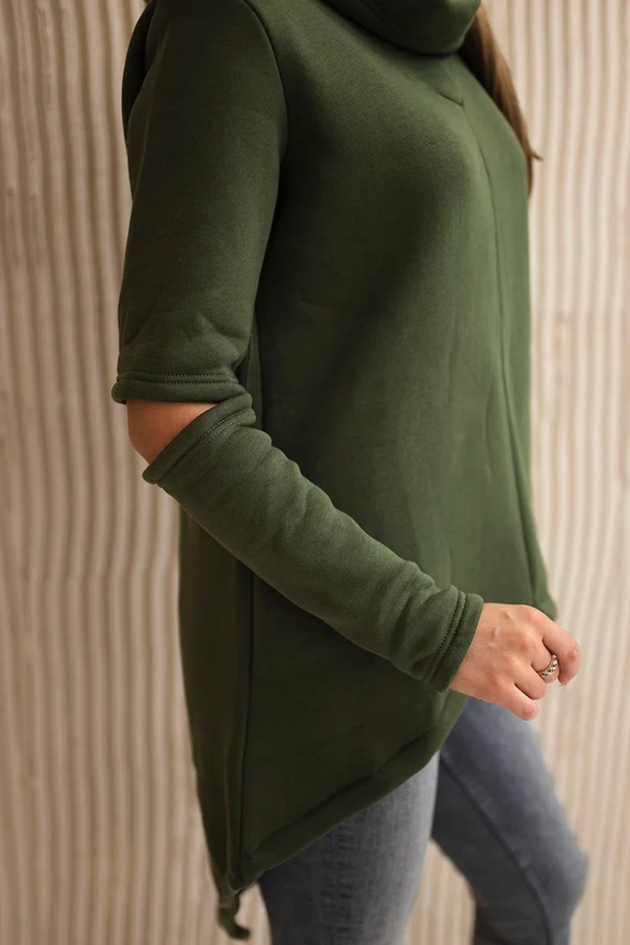 Insulated sweatshirt with a longer back khaki