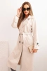 Women's suede coat tied at the waist with collar and buttons light beige