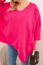Moteriška medvilninė bluzonė Plus Size su asimetrišku apačiu ir V formos iškirpte fuksija