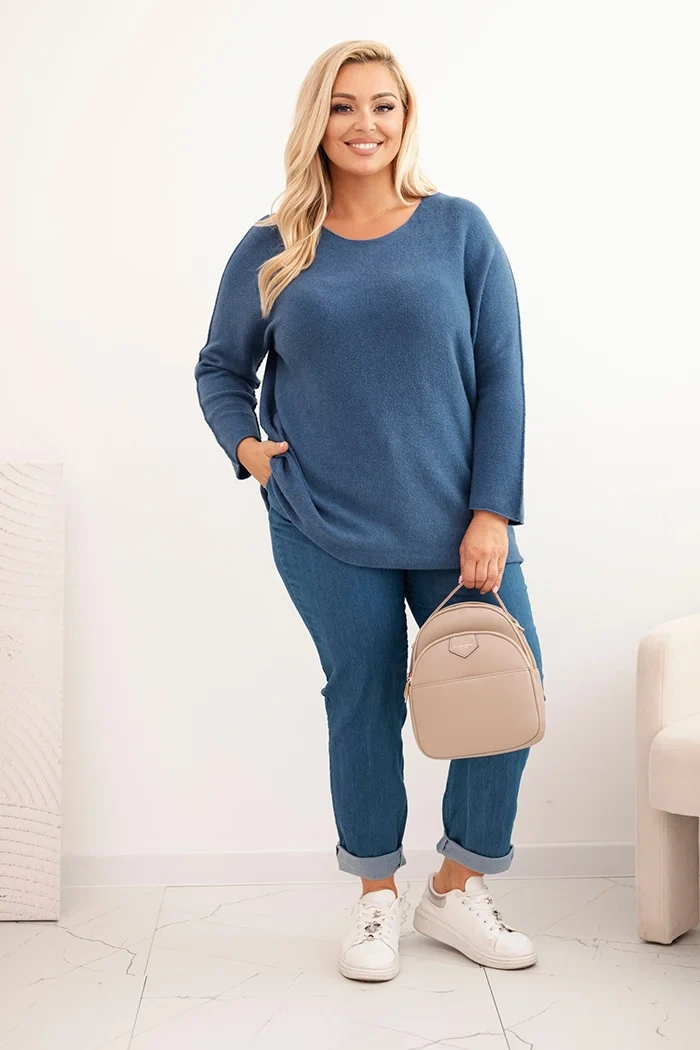 Sweter damski plus size z dekoltem łódką jeansowy