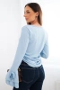 Women's ribbed blouse with a V-neck and ruffles on the sleeves blue