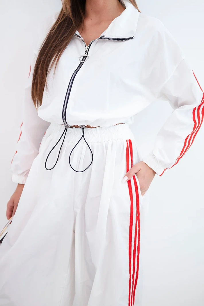 Women's cotton set with oversize trousers and contrasting stripes white