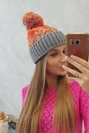 Dámská čepice s bambulí Abigail K326 šedá+neon orange